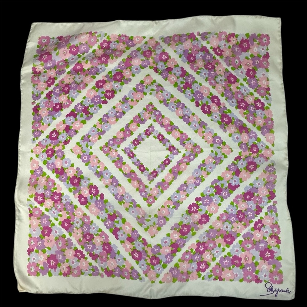 Elsa Schiaparelli Vintage Square 100% Silk Poppies Floral Scarf VTG